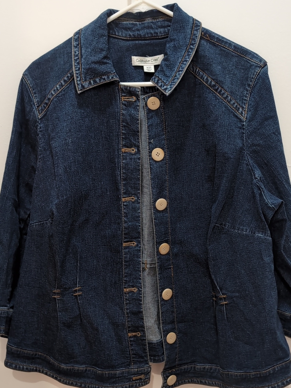 Coldwater Creek Deep Indigo Denim Jacket with Tan Buttons W20